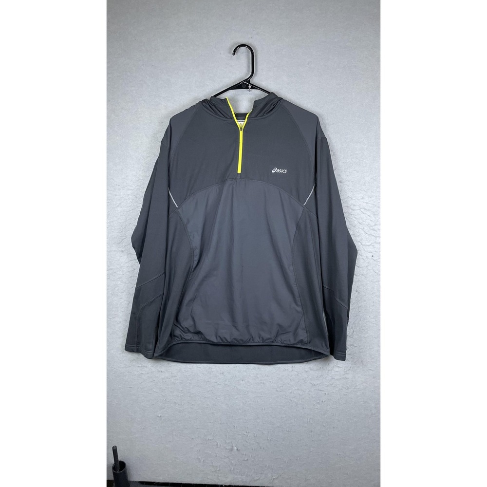 Asics Running Jacket‎ Mens Large Gray Hooded Quarter Zip Pullover Reflective